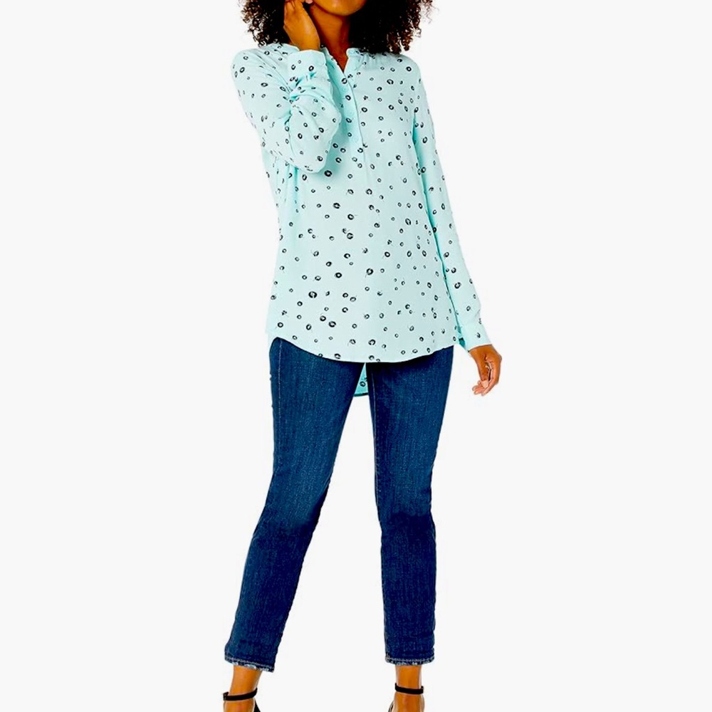 Women’s long sleeve woven blouse blue poppy size XL new